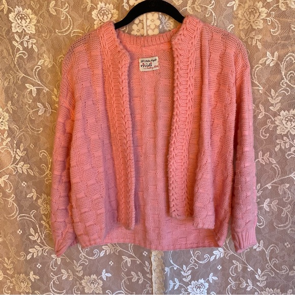 Vintage 50s Rivoli Pink Knit Cardigan - Picture 1 of 4